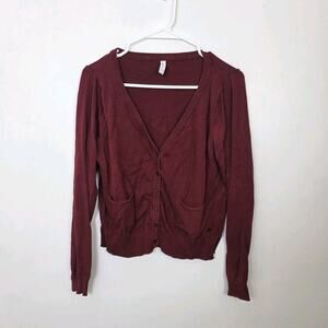 Fishbone Maroon‎ Button Up Preppy Classic 100% Cotton Cardigan Size Small